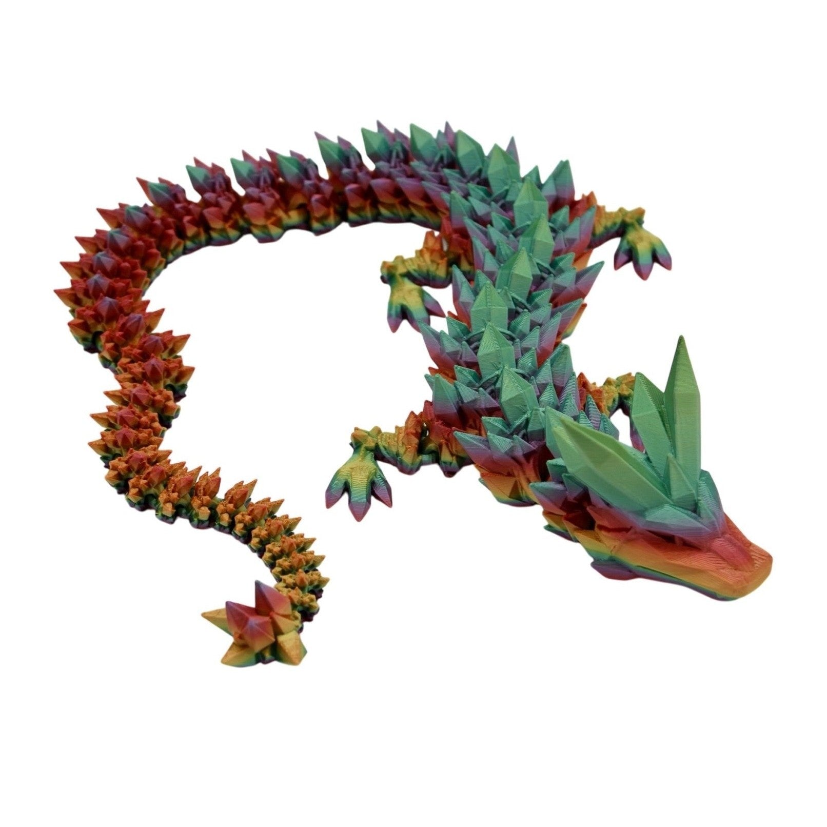 Large Rainbow Crystal Dragon Fidget Toy - 3D Printed Articulated Dragon