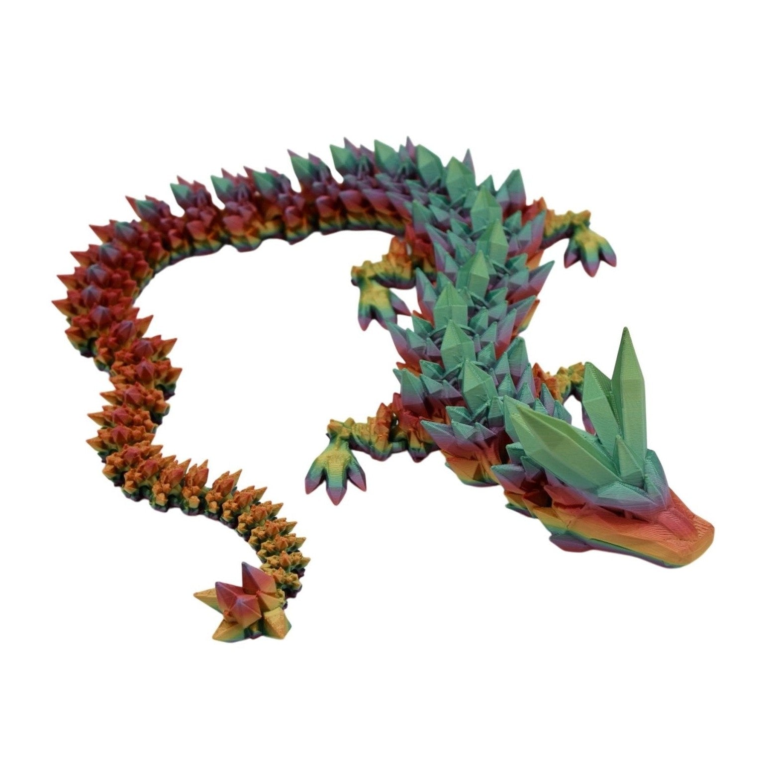 Large Rainbow Crystal Dragon Fidget Toy - 3D Printed Articulated Dragon