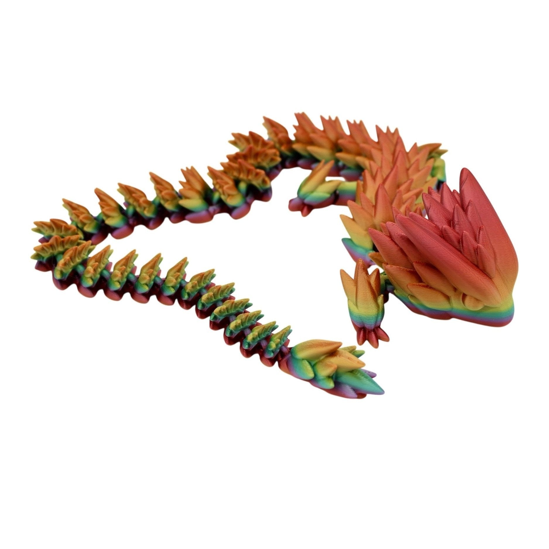 Large Rainbow Spiky Dragon Fidget Toy - 3D Printed Articulated Dragon