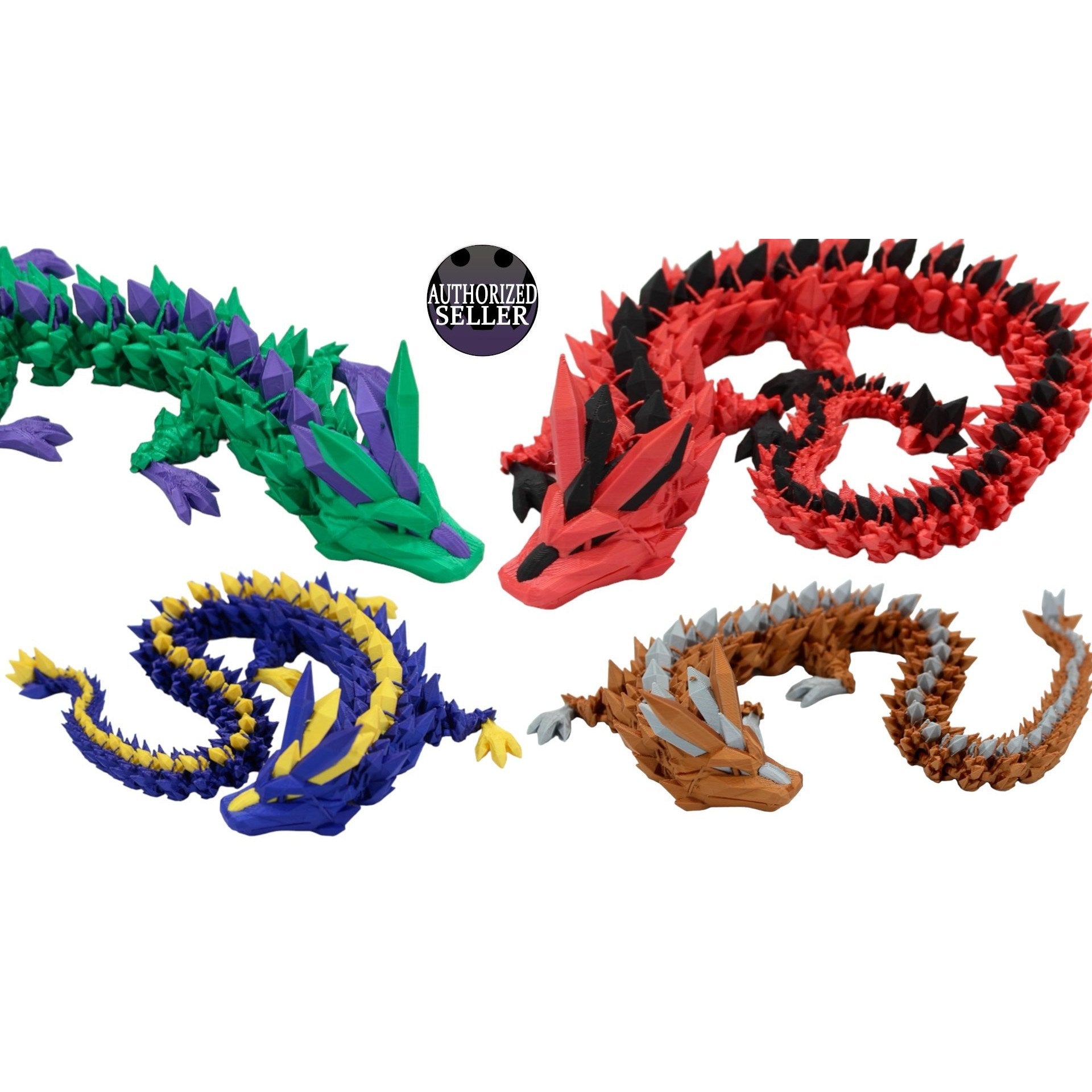 Multicolor Crystal Dragon Fidget Toy - 3D Printed Articulated Dragon