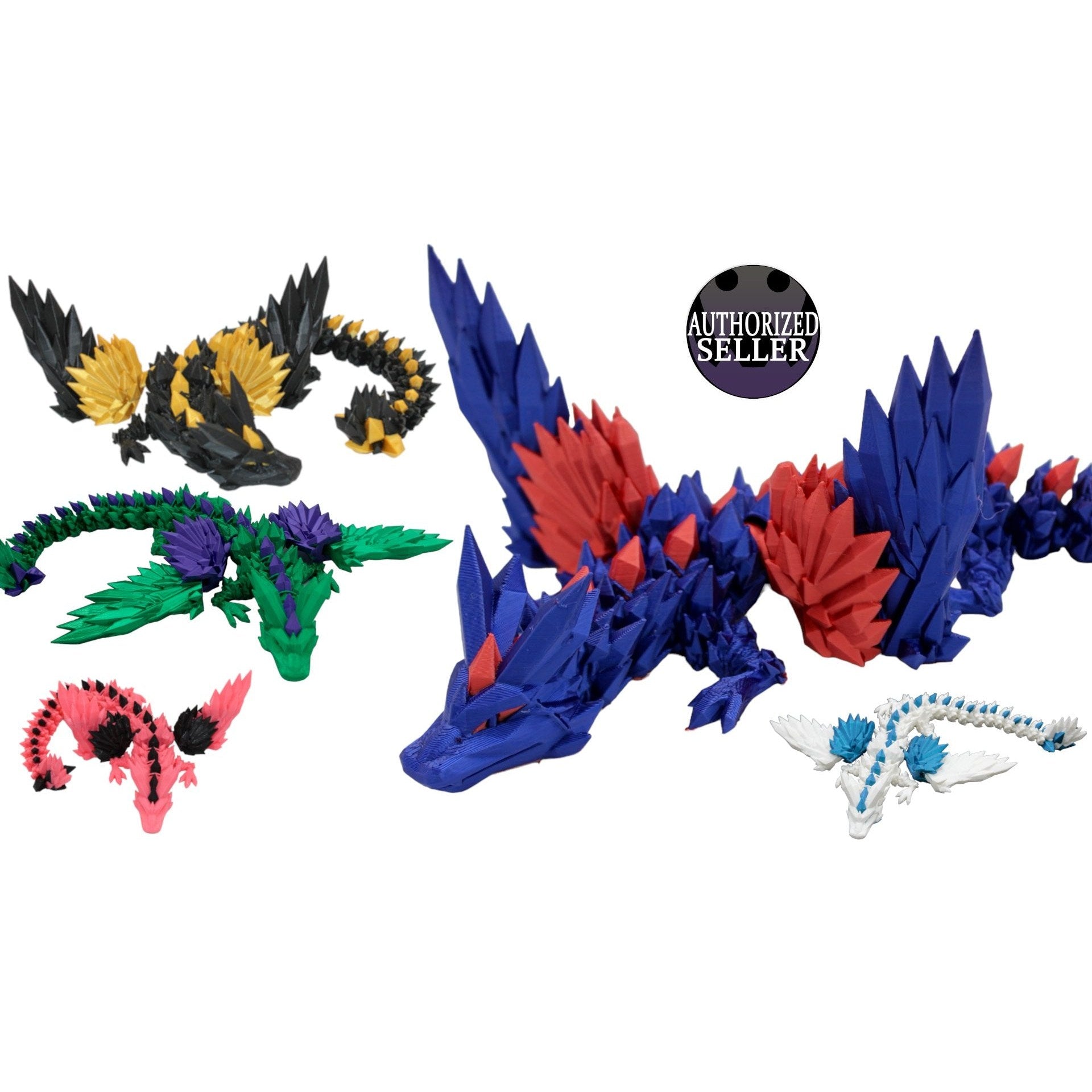 Multicolor Crystal Wing Dragon Fidget Toy - 3D Printed Articulated Dragon