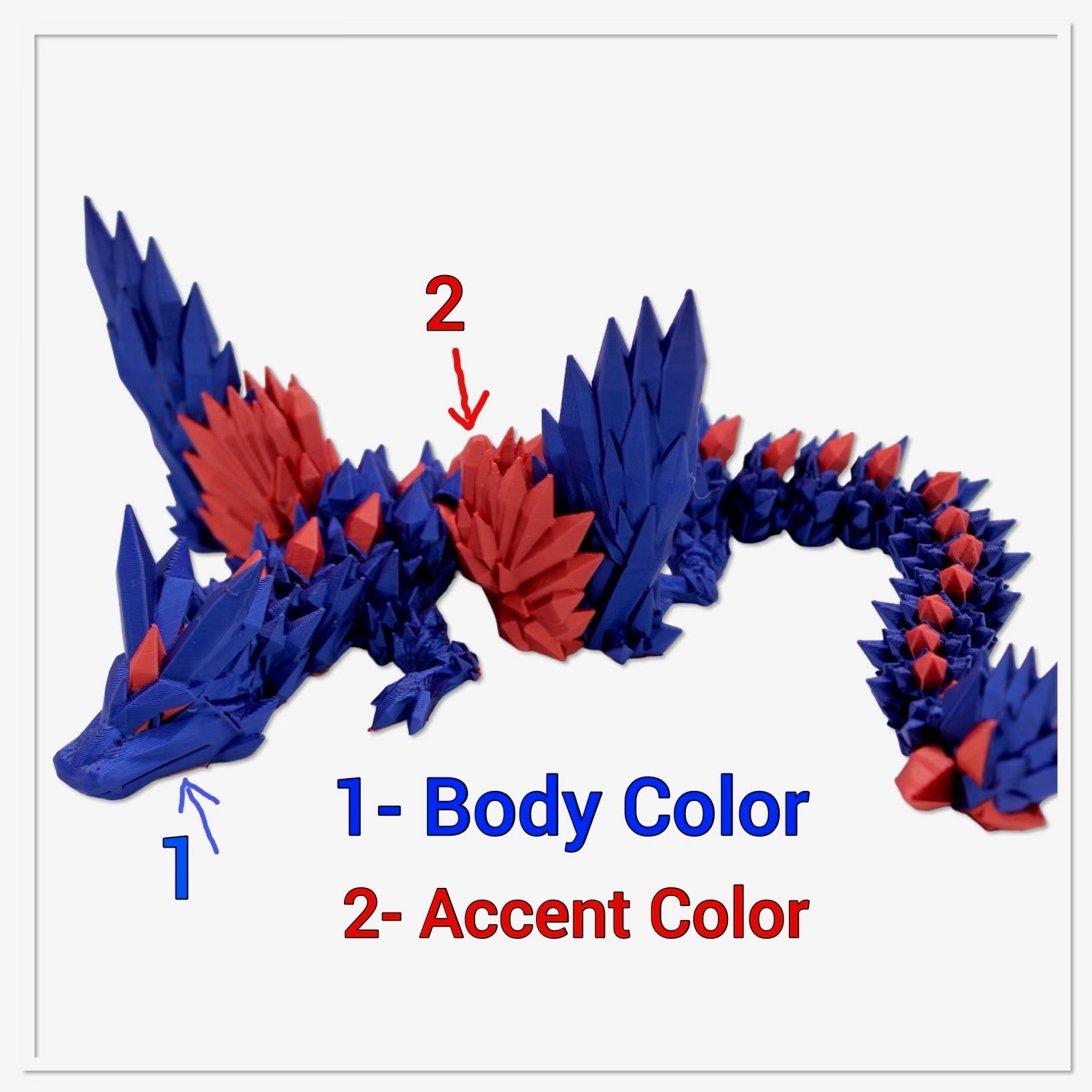 Multicolor Crystal Wing Dragon Fidget Toy - 3D Printed Articulated Dragon