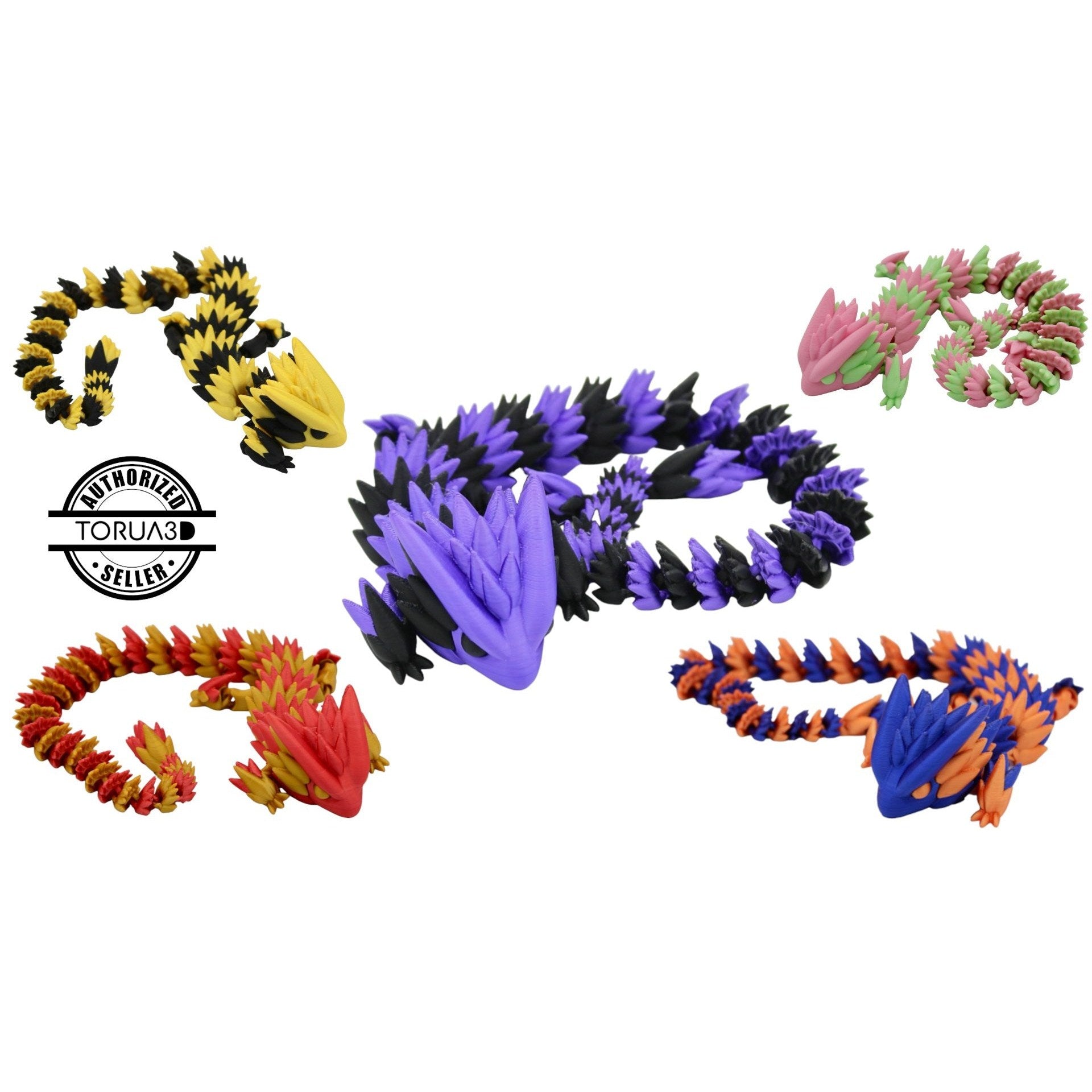 Multicolor Spiky Dragon Fidget Toy - 3D Printed Articulated Dragon