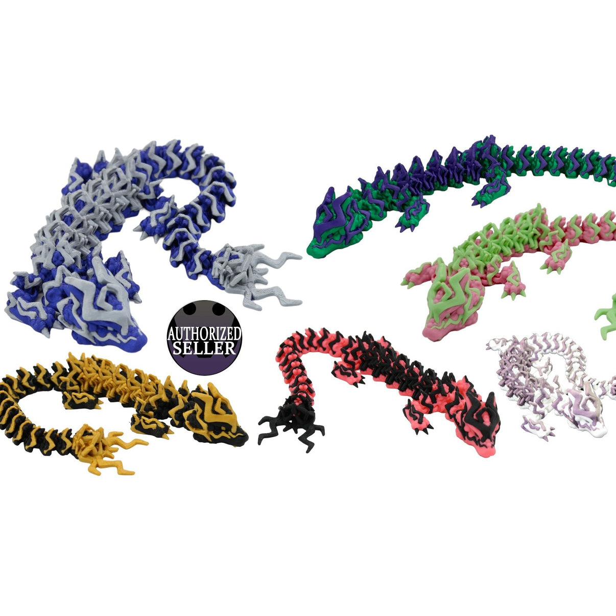 Multicolor Storm Dragon Fidget Toy - 3D Printed Articulated Dragon